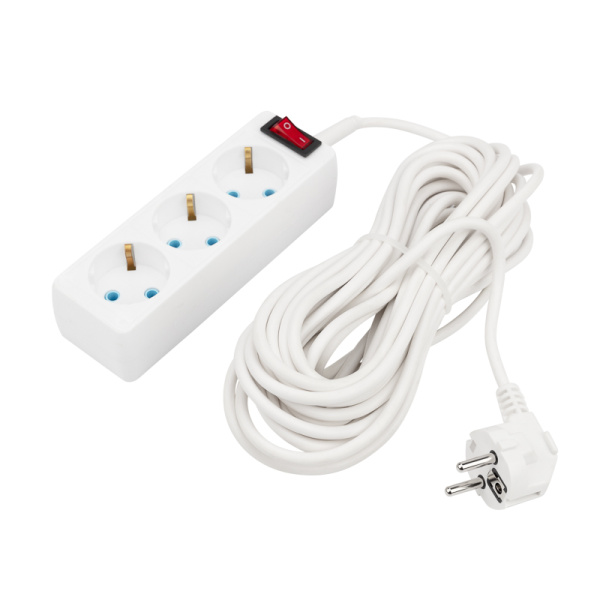 PROconnect Удлинитель 3 гнезда, 10 м, 3х0.75 мм², с/з, с кнопкой, белый 11-7207