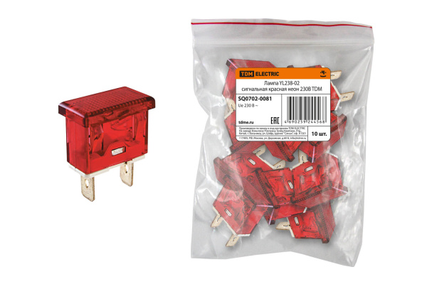 TDM Лампа YL238-02 сигнальная красная неон 230В SQ0702-0081