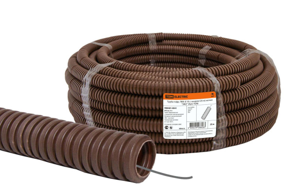 TDM Труба гофрированная ПВХ d 16 с зондом (25 м) легкая "ЭКО" (бук) SQ0401-0041