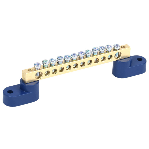 Шина «N» нулевая 6х9 мм на двух угловых синих изоляторах 12 групп Rexant 11-2328