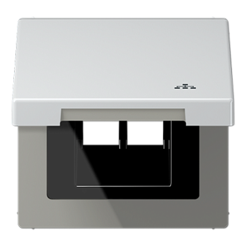 JUNG Накладка и крышка для двойных UAE розеток с символом "сеть" металл алюминий AL2990KLLAN