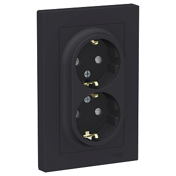 Systeme Electric AtlasDesign Карбон Розетка с/з двойная, со шторками, 16А, в сборе