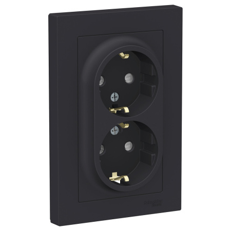 Systeme Electric AtlasDesign Карбон Розетка с/з двойная, со шторками, 16А, в сборе