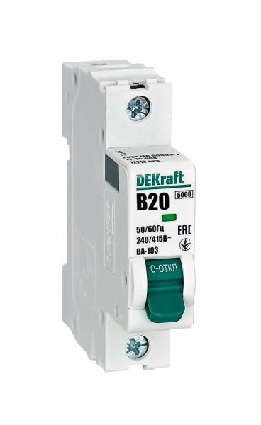 Dekraft Автоматический выключатель 1Р 20А х-ка B ВА-103 6кА 12210DEK