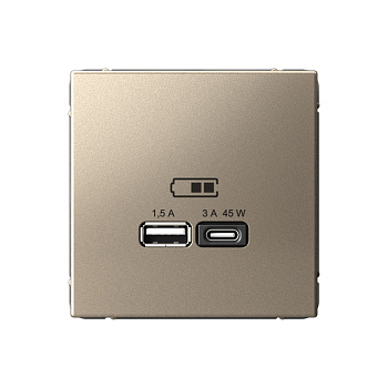 Systeme Electric ArtGallery Шампань USB Розетка A + тип-C 45Вт высокоскор.заряд. QC, PD, механизм