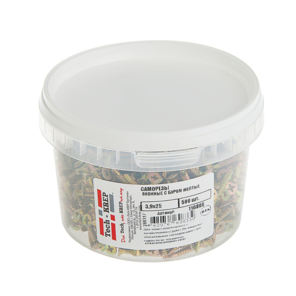 Tech-Krep Саморезы оконные с буром 3,9х25 (500 шт) желтые - ведро мал 116808