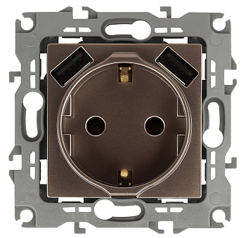 ЭРА 12-4109-13 Бронза Розетка 2P+E 16A-250В, штор. с 2xUSB 5В-3А, 12