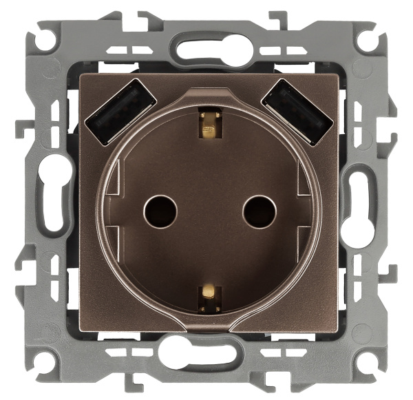 ЭРА 12-4109-13 Бронза Розетка 2P+E 16A-250В, штор. с 2xUSB 5В-3А, 12