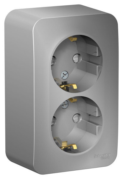 Купить Systeme Electric Blanca наруж Алюминий Розетка 2-ая с/з со шторками 16А, 250В, изолир. пластина