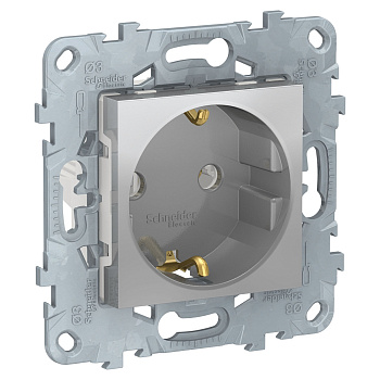 SE Unica New Алюминий Розетка с/з без шторок, винт. зажим, 16А, 250В NU503630