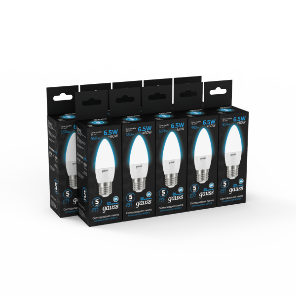 Купить Gauss Лампа Свеча 6.5W 550lm 6500К E27 LED 1/10/100 103102307