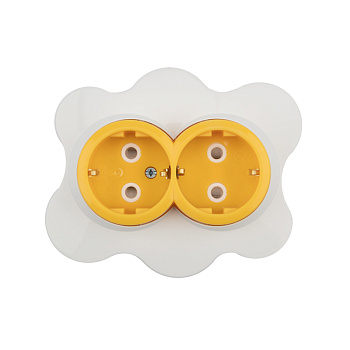 Kranz Розетка двойная HAPPY с/у, с заземлением и защитными шторками Яичница, желтая/белая KR-78-0632