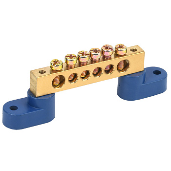 Шина «N» нулевая 8х12 мм на двух угловых синих изоляторах 6 групп Rexant 11-2332