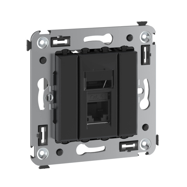 Купить DKC Компьютерная розетка RJ-45 в стену, кат.6А одинарная, "Avanti", "Черный матовый"