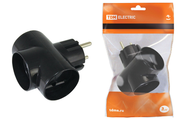 TDM Тройник 3х2П 16А 250B черный SQ1806-0042