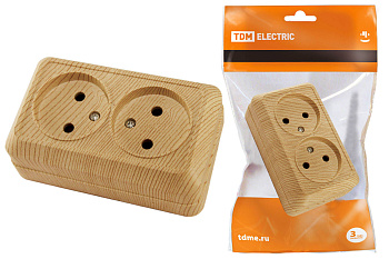 TDM Розетка двойная 2П открытой установки IP20 10А 250В (керамика) сосна "Ладога" SQ1801-0412