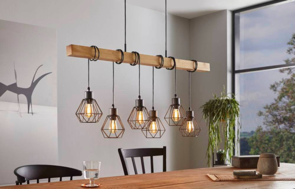 Купить Eglo 43133 Подвес TOWNSHEND 5, 6х60W (E27), L1000, B200, H1100, сталь, дерево, черный, коричневый
