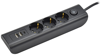IEK MODERN Удлинитель У03В с/з 2м 3х1мм2 16А/250В USBх3 чер.