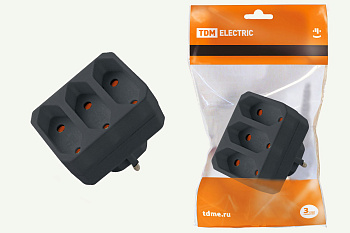 TDM Блок на 3 гнезда 2П 2,5 А 250 B под плоскую вилку черный SQ1806-0305