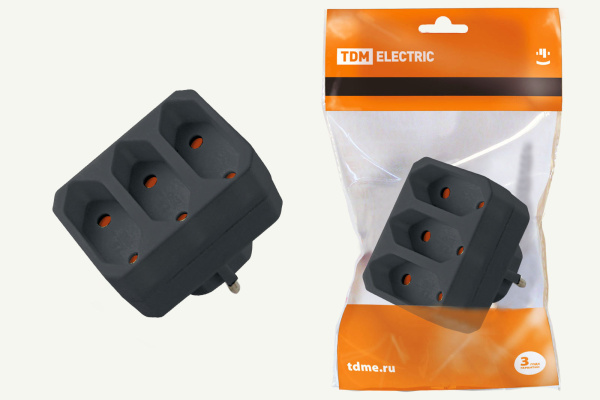 TDM Блок на 3 гнезда 2П 2,5 А 250 B под плоскую вилку черный SQ1806-0305