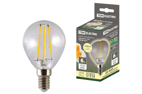 TDM Лампа светодиодная "Филамент" G45-6 Вт-230 В-2700 К–E14 SQ0340-0277