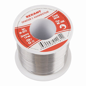 Припой с канифолью 250 гр.d=1.0 мм (Sn60 Pb40 Flux 2.2%) Rexant 09-3313