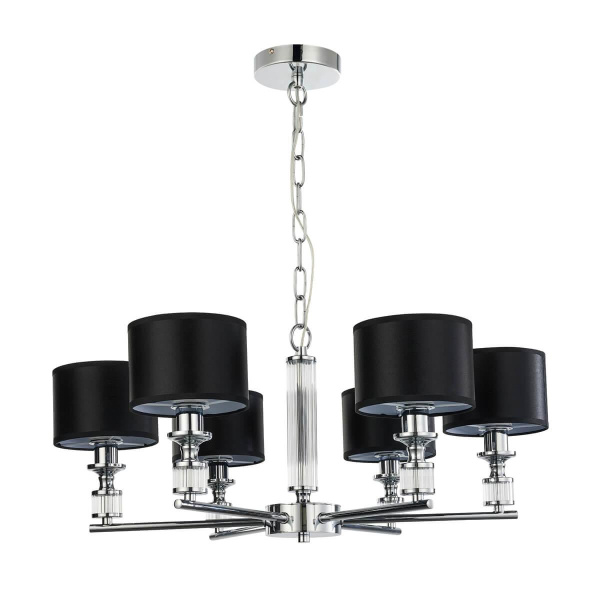 Купить Favourite 2674-6P подвесная люстра Каркас цвета хром, плафоны из серой ткани, декоративные элементы из прозрачного стекла