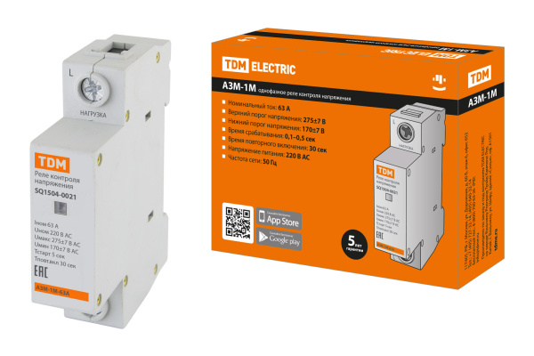 TDM Реле напряжения 1ф АЗМ-1М 1-модуль 63А-230В SQ1504-0021