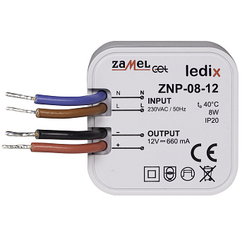 Zamel Блок питания LED 12V DC 8W в монт.коробку ZNP-08-12