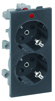 Simon Connect Графит Розетка с заземлением 2x2P+E, сдвоенная, S-модуль, с индикатором наличия напряжения,16А, 250В S1-14