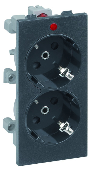 Simon Connect Графит Розетка с заземлением 2x2P+E, сдвоенная, S-модуль, с индикатором наличия напряжения,16А, 250В S1-14