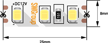 SWG Лента светодиодная стандарт 2835, 120 LED/м, 9,6 Вт/м, 12В , IP20, Цвет: Холодный белый SWG2120-12-9.6-W