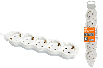 TDM Удлинитель бытовой "Люкс" УЛ05 5 гнезд, 1,5м, с/з, с з/ш, ПВС 3х1мм2 16А/250В бело-серый SQ1303-0238