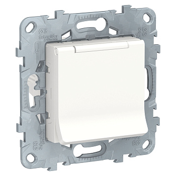 SE Unica New Бел Розетка с/з со шторками, с крышкой, 16А, 250В, IP40 NU503718TA