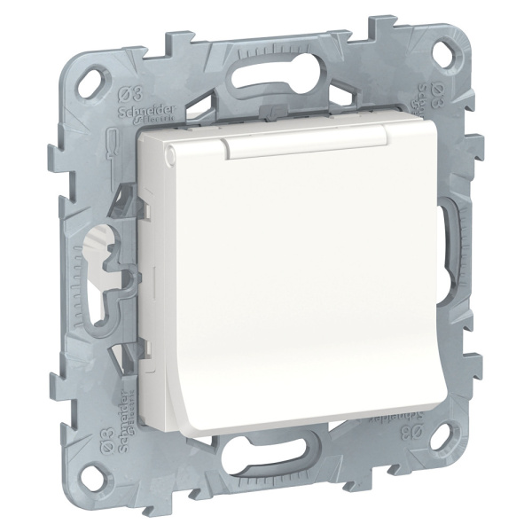 SE Unica New Бел Розетка с/з со шторками, с крышкой, 16А, 250В, IP40 NU503718TA