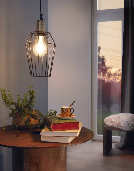 Купить Eglo Подвес DENHAM, 1x60W (E27), Ø155, H1100, сталь, бронза, черный 49791