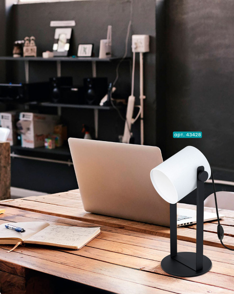 Купить Eglo 43428 Настольная лампа HORNWOOD 1, 1х28W (E27), L195, A255, осн.180, сталь, дерево, черный/текстиль