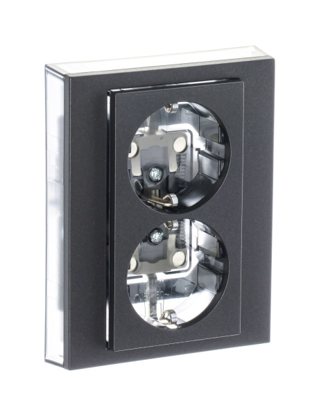 Купить ABB EPJ Levit антрацит / дымчатый чёрный Розетка двойная с заземл, со шторками 2CHH223457C6063