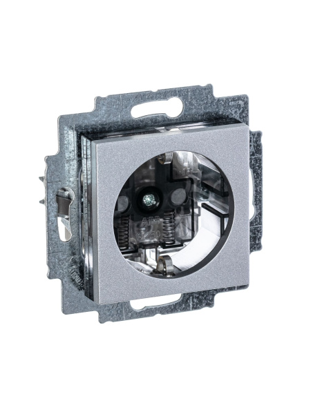 Купить ABB EPJ Levit серебро / дымчатый чёрный Розетка с заземлением со шторками 2CHH203457A6070