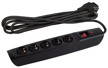 ЭРА Сетевой фильтр SFX-5es-4m-B с надежной защитой с заземлением с выключателем 5 розеток 4м 10А черный