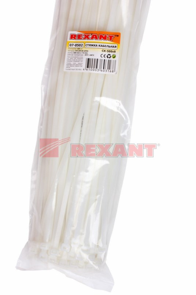 Купить Хомут nylon 500 x 7,6 мм 100 шт белый Rexant 07-0502