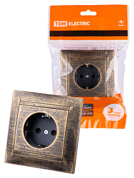 TDM Розетка 2П+З 16А 250В старинная бронза "Лама" SQ1815-0764