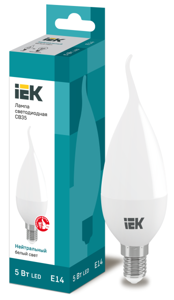 Купить IEK Лампа светодиодная ECO CB35 свеча на ветру 5Вт 230В 4000К E14
