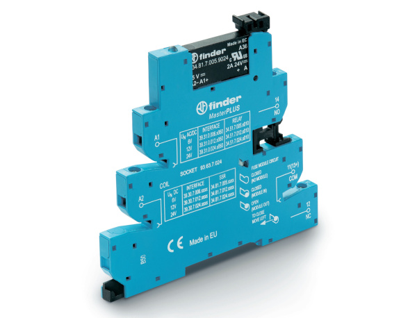 Finder Интерфейсный модуль (сборка 34.81.7.060.9024 + 93.63.3.125), твердотельное реле, серия MasterPLUS; выход 6A (24В DC); питание 110-125В AC/DC; п 393031259024