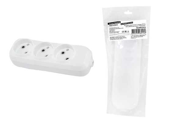 TDM Колодка розеточная 3 гнезда 2П б/з 10А 250В белая серии "Народная" SQ1806-0416