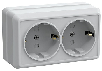IEK OKTAVA РСш22-3-ОБ Розетка 2местн. с з/к с защ.штор. 16А откр.уст. (белый)