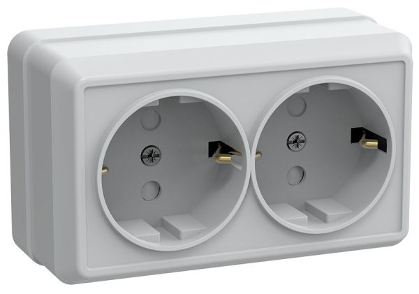 IEK OKTAVA РСш22-3-ОБ Розетка 2местн. с з/к с защ.штор. 16А откр.уст. (белый)