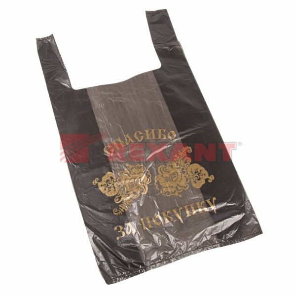 Пакет майка ПНД 28+16*50, 12мкм "Спасибо" (100шт./уп) черная Rexant 61-0101-1
