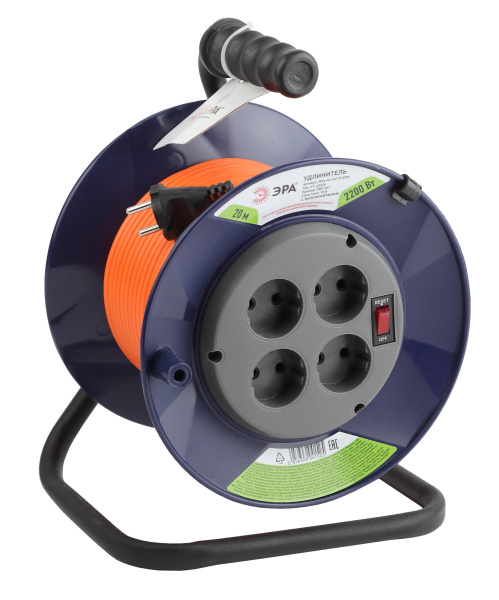 ЭРА RPx-4s-2x1.0-20m Удлинитель силовой на пластиковой катушке б/з 4 гн 20м ПВС 2х1