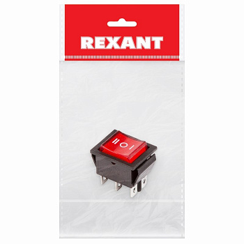 Выключатель клавишный 250V 15А (6с) ON-OFF-ON красный с подсветкой и нейтралью (RWB-509, SC-767) Индивидуальная упаковка 1 шт Rexant 36-2390-1
